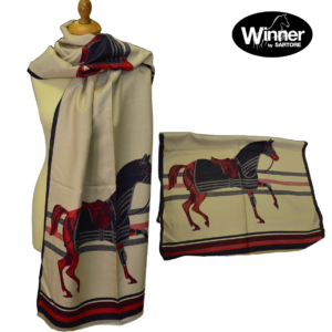 SCIARPA CON STAMPA EQUESTRE WINNER COLORE BEIGE MISURA CM 185X63